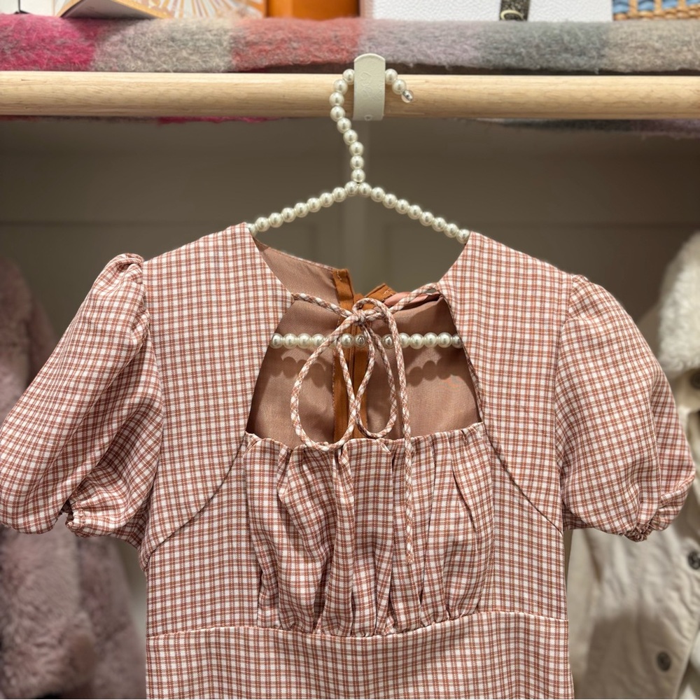 Pink Gingham Puff Sleeve Dress